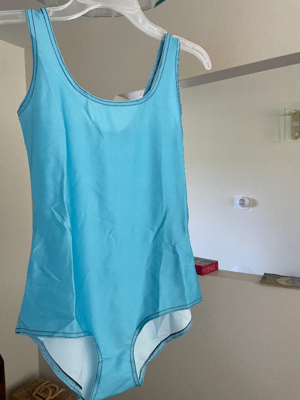 Turquoise single layer bathing suit or leotard or costume you add ornamentation